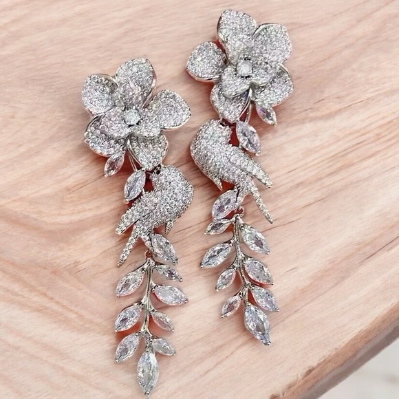 Jewelry - FLORAL BIRD MICRO PAVE CZ DANGLE EARRINGS
